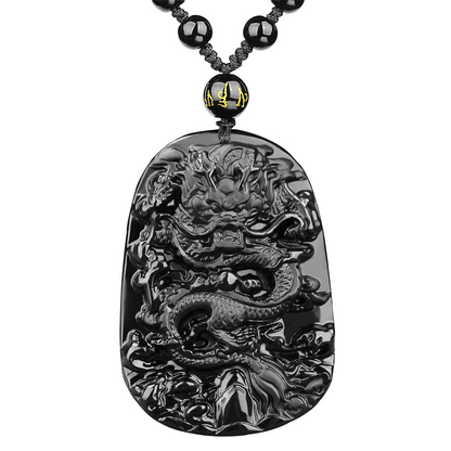 Black Obsidian Chinese Dragon Necklace-Attract Protection And Fortune