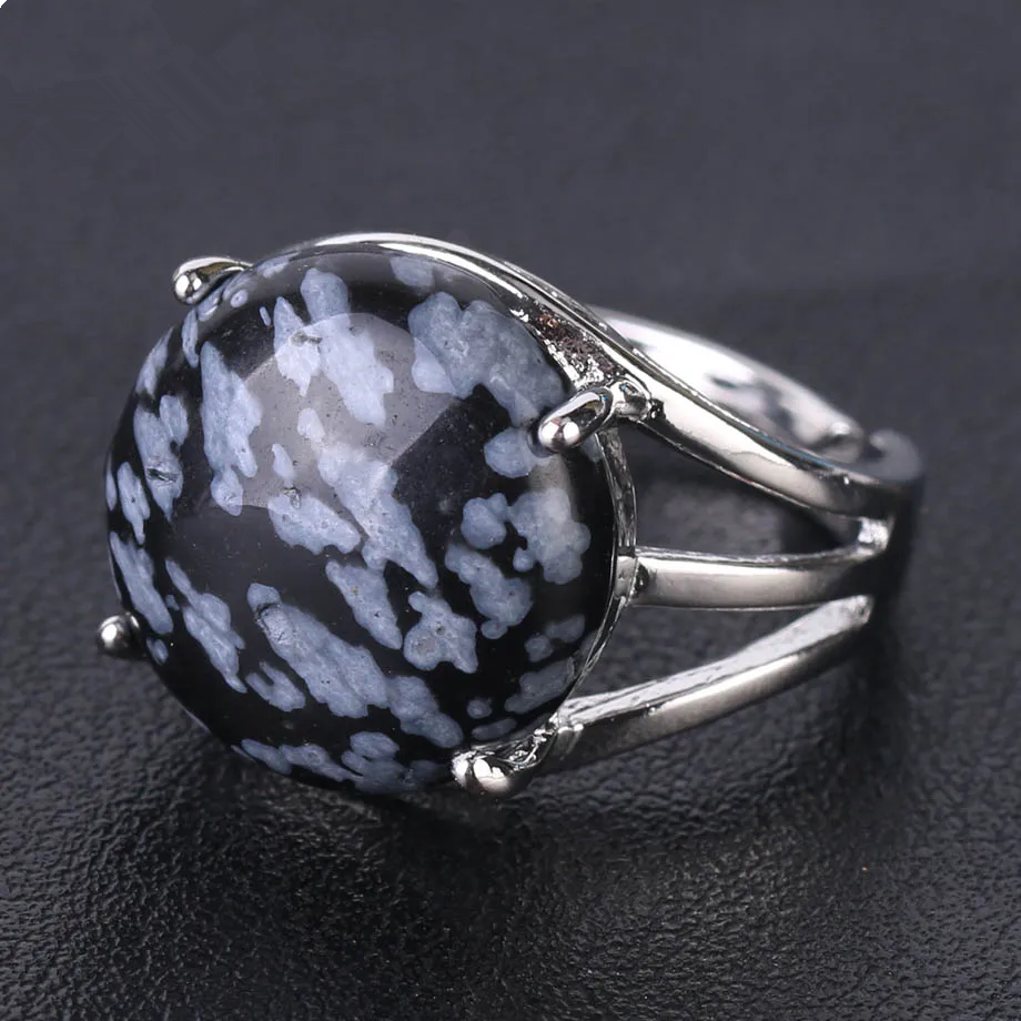 Snowflake Obsidian Stone Ring-Promote Inner Peace - ourlovejewelry