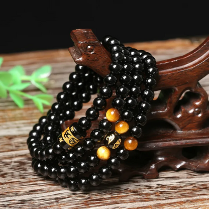 Black Onyx 108 Beads Bracelet-Attract Protection&Mental Healing