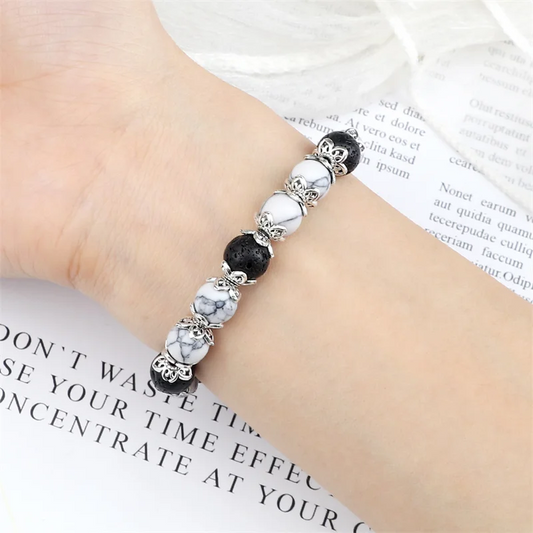 White Turquoise Crystal Bracelet+Lava Stone Bracelet