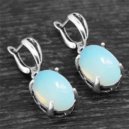 Light Blue Opal Stone Earrings-Attract Emotional Healing