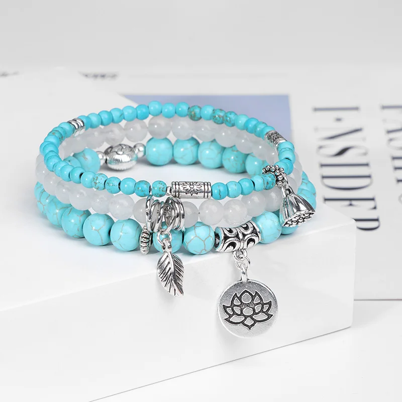 Lotus Flowers Turquoise Energy Bracelet-Purity And Beauty - ourlovejewelry