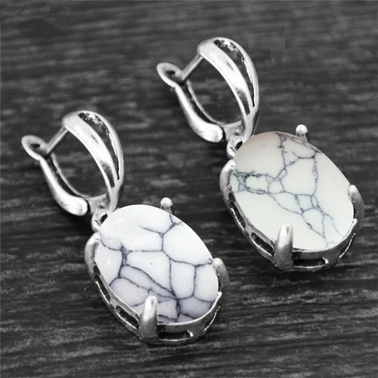 Natural White Turquoise Crystal Earrings-Attract Inner balance&Protection