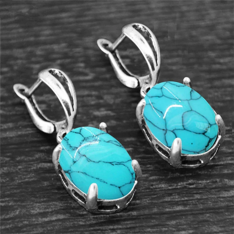 Blue Turquoise Stone Earring-Attract Protection&Good fortune - ourlovejewelry