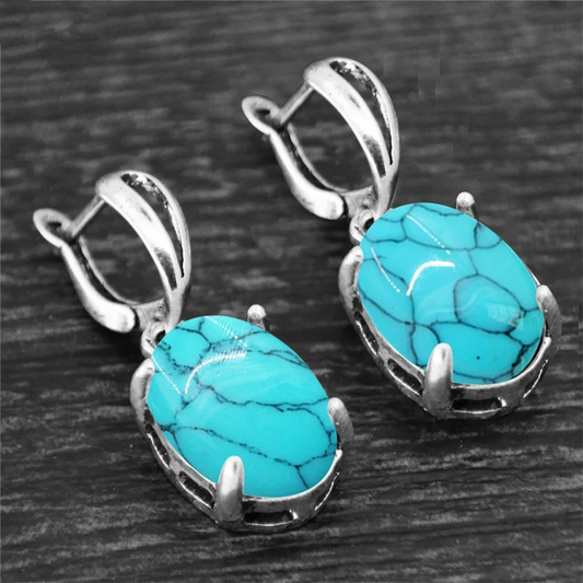 Blue Turquoise Stone Earring-Attract Protection&Good fortune