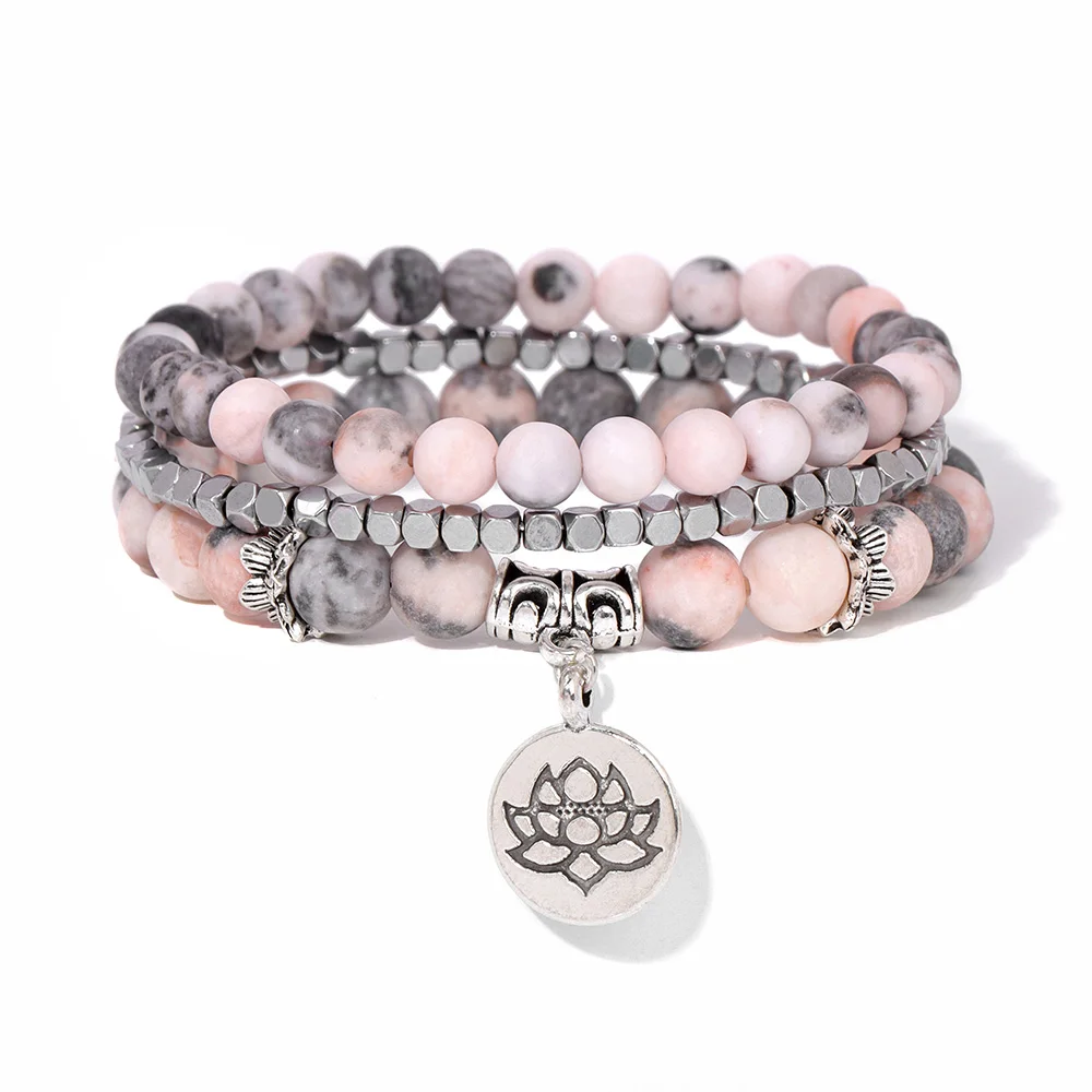 Lotus Flower Pink Zebra Healing Bracelet - ourlovejewelry