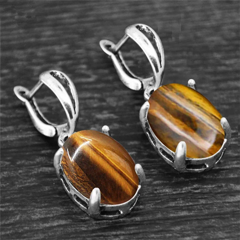 Natural Tiger Eye Stone Earring-Attract Courage&Confidence - ourlovejewelry
