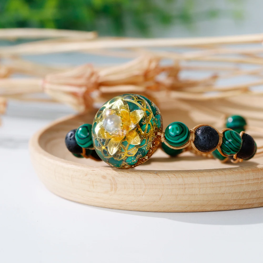 Lotus Malachite Healing Stone Bracelet Adjustable - ourlovejewelry