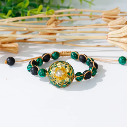 Lotus Malachite Healing Stone Bracelet Adjustable